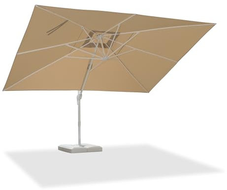 PURPLE LEAF Ampelschirm Rechteckig 300 x 400 cm, Sonnenschirm groß mit Kurbel, Aluminium Gestell in Weiß, 360° Drehbar, UV-beständig, für Garten Terrasse, Beige