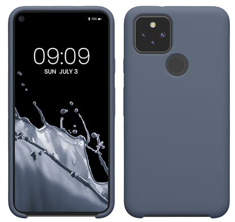 kwmobile Hülle kompatibel mit Google Pixel 5 Hülle - Silikon Handy Case - Handyhülle weiche Oberfläche - kabelloses Laden - Blaugrau