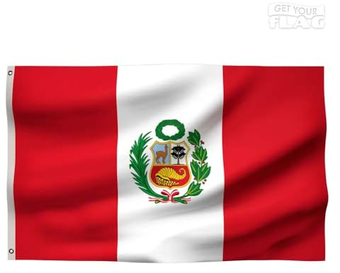Drapeau du Pérou Premium 150x90cm - Drapeau Péruvien Résistant et de Haute Qualité avec 2 œillets métalliques - Soyez fier de porter vos couleurs !