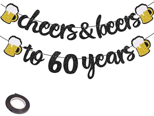 ENLACE Girlande 60 Geburtstag Deko Mann Frauen Glitzerbanner,60. Geburtstag Girlande Schwarz Gold Banner,Cheers to 60 Years Girlande Deko zum 60 Geburtstag,60 Jahr Geburtstagdeko Banner Partyzubehör