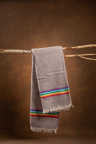 Maragata-Decke, reine Schafwolle,Val von San Lorenzo | Modell Regenbogen Grau | dicke Wolldecke | Merinowolle
