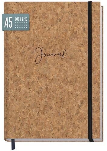 paper&you® Bullet Journal dotted A5 mit Gummiband Kork 156 Seiten, Notizbuch gepunktet, Tagebuch - nachhaltig & klimafreundlich