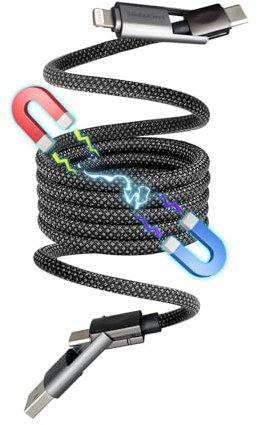 TangoElect USB C Multi Charging Cable, 4 in 1 USB A/USB C to USB C/Light-ning Cable, 66W PD Fast Charging&Data Sync Charger Cord, Portable Magnetic Charging Cable for Cell Phone Tablets (1 m)