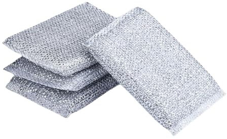HOMESHOPA Non Scratch Scourer Pad, Silver Washing Up Kitchen Sponge for Cutlery, Pots, Pans, Countertops, Stoves, Sinks, Multi-Purpose Cleaning Scrubber Pads (4)