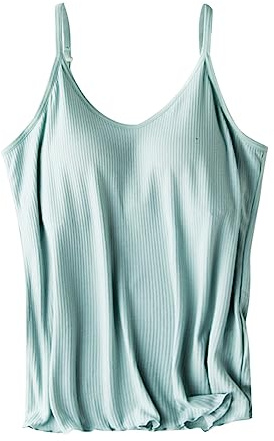 Damen Tanktop Mit Integriertem Bh Weit, Spaghettiträger Oberteil Ohne Bügel Unterhemd Cami Tanks Gepolstertes Ärmellose Basic Spaghetti-Top mit Cups Trägertop Regal BH Casual Bustier Tank Top