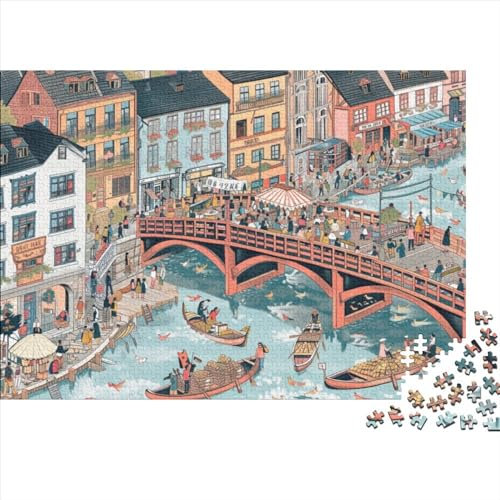 Riverside 1000 Pieces Wooden Jigsaw Puzzles Family Fun Game Buildings Challenging Jigsaw Puzzles For Adults And Kids 14 Years Up Home Decoration Puzzle 1000pcs (75x50cm)