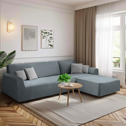 HEYOMART Sofabezug Ecksofa L Form Stretch Spandex Jacquard Sofa Überzug Universal Couchbezug Für 1/2/3/4 Sitzer - 3 Sitzer, Hellgrau (L Form Ecksofa Erfordert Zwei)