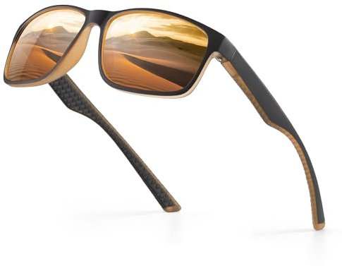 Occhsouo Sonnenbrille Herren Polarisiert Damen UV400 Schutz Sport Sunglasses Men Women TR90 Ultraleichte Rahmen Schwarz Retro Polarisierte Sonnenbrillen für Angeln, Fishing, Fahren, Ski - Orange