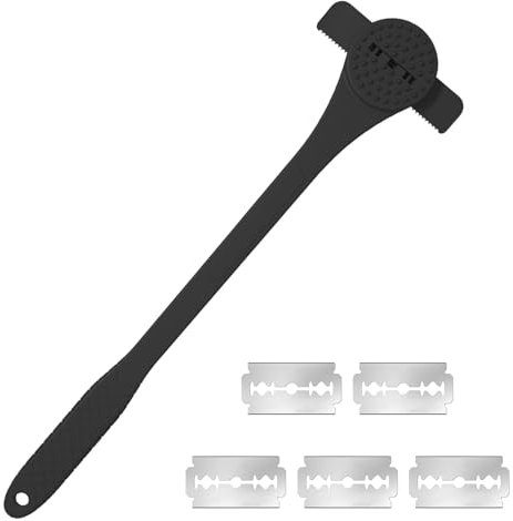 Rückenrasierer Herren,2 in 1 Gebogen Rückenrasierer mit Langem Griff 46cm,DIY Rasierklingen-Set mit 5 Ersatzklingen,Ergonomischer Rückenhaarentferner für Männer,Body Shaver für Brust,Beine,Bauch
