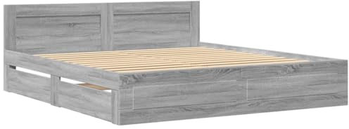 vidaXL Bettgestell, Bett mit Kopfteil, Bettrahmen mit Lattenrost, Doppelbett Schlafzimmerbett mit Stauraum, Grau Sonoma 180x200cm Holzwerkstoff