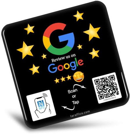 TARAFFICE - Placa NFC Comentarios Google en Epoxy | Panel de Código QR Social | Aumente Sus Opiniones de 5 Estrellas Instantáneamente | Compatible iPhone y Android-Inglés (Black)