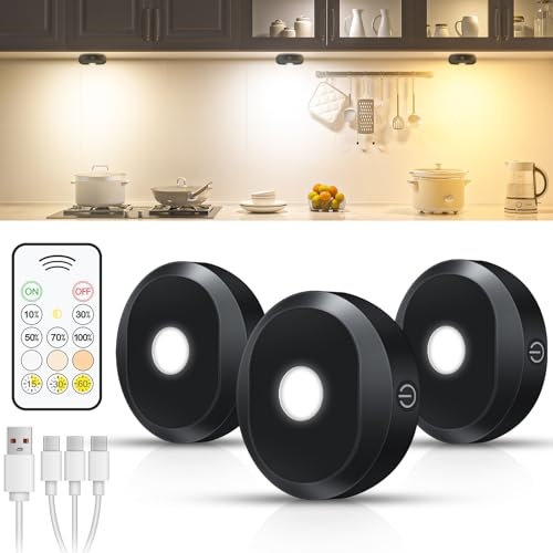 WILLED Vitrinenbeleuchtung LED Kabellos,USB Aufladbar LED Spots Akku mit Fernbedienung,3 Lichtfarben Schrankbeleuchtung,Unterbauleuchte mit Akku,Indirekte Beleuchtung mit Timer Funktion (3er Pack)