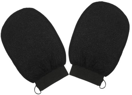 Healvian 2pcs Exfoliating Shower Bath Gloves Body Scrubber Mitts Black Silk Fiber Dead Skin Removal Massage Bathing Gloves for Spa and Shower