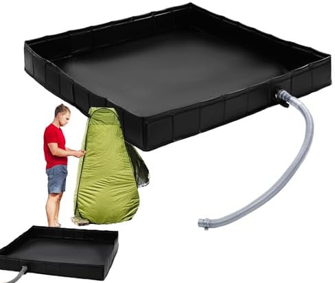 Base de tente de douche de camping, sol de douche portable extérieur, bac de douche antidérapant avec tuyau de drainage, tapis de sol pliable pour tente de camping-car