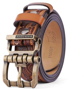 BISON DENIM Herrengürtel Leder Kleid Echtes Leder Classic Heavy Duty Schnalle Gürtel Casual für Jeans