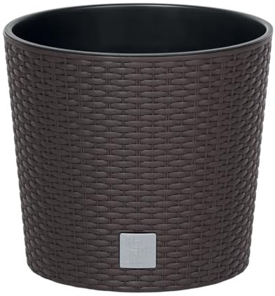 B2C Round Planter Plant Flower Pot Outdoor Garden Weatherproof with Insert Rattan Look Plastic Indoor Outdoor Patio Home Decor (Brown, 20cm - 4 Litres)