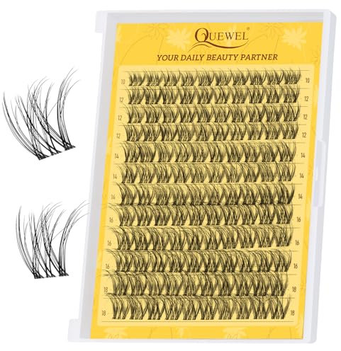 QUEWEL Cluster Lashes Extensions de cils naturels D Curl 10-18 mm, extension de cils facile à utiliser, cils individuels pour le maquillage des yeux à la maison (QU43-MIX10-18mm-B)