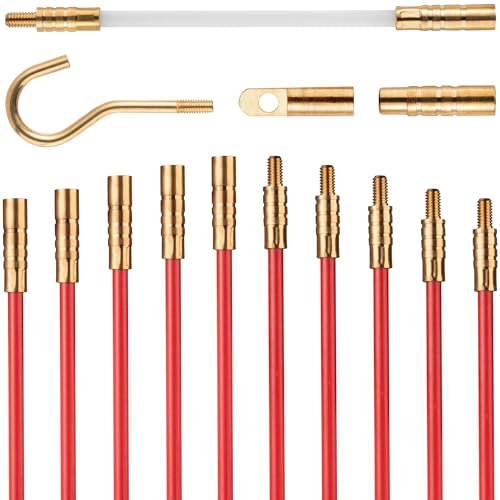 Hardys Electricians Tools Cable Access Kit - 13pc 330mm Cable Rods x 10 (3.3m), Puller Hook & Push Ring | Insulated & Wear Resistant | Ideal for Wall, Attic, Crawl Spaces