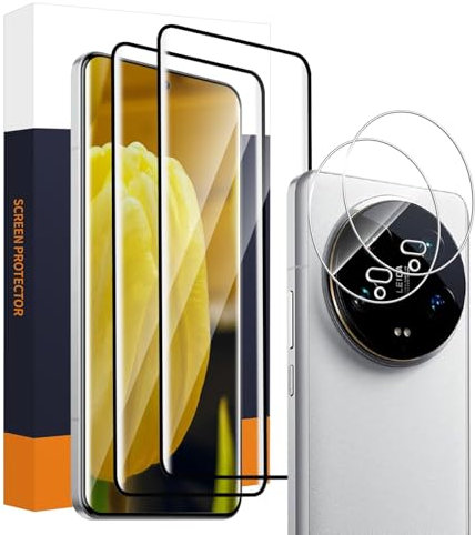 Carantee 2+2 Stück Schutzfolie für Panzerglas für Xiaomi 14 Ultra 5G, mit Kamera Schutzglas, 3D Runde Kanten, 9H Härte, Kratzfest, Sensitive Touch, Hoch Definition Xiaomi 14 Ultra Displayschutzfolie