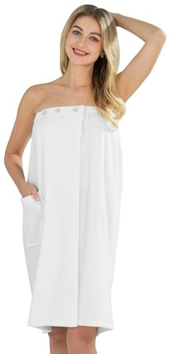 Winthome Kilt da Sauna Donna 100% Cotone, Asciugamano Sauna Donna Morbido e Confortevole, Altamente Assorbente, Regolabile con Bottoni, Accappatoio per Sauna Doccia Spiaggia Piscina (Bianco, 80x145cm)