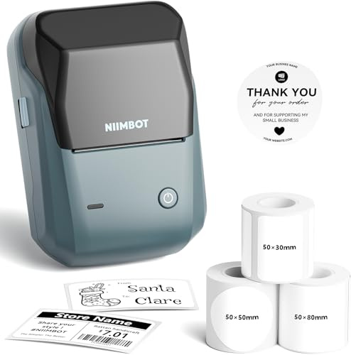 NIIMBOT Étiqueteuse portable de 5,1 cm avec 3 rubans adhésifs, imprimante d'autocollants B1 pour petites entreprises, vêtements, logo, pot, adresse, compatible avec téléphones et PC, bleu