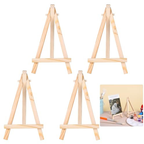 Giantree 4 Pcs Mini Easel Wood Display, 5.9 Inch Small Table Top Easels for Painting, Artist Triangle Wooden Easel Stand Canvas Holder Stand for Sign Photo Display Tabletop Phone
