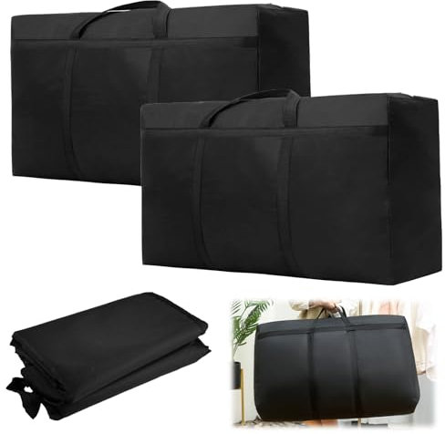 2 Piezas 160L Bolsa de Almacenamiento Extra Grande, Impermeable 420D Oxford Bolsas de Mudanza, con Asas, para Guardar Ropa Sabanas Mantas y Edredones (90 x 55 x 27 cm)