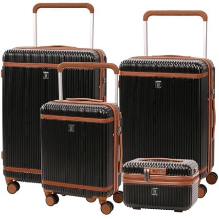 BERTOO Napoli Kofferset – Erweiterbare Hartschalenkoffer mit Kunstlederriemen, wasserfester Innentasche, 360° Rollen & italienischem Premium-Design (Schwarz, Set 38 l|72 l|108 l|17 l, 13.55 kg)