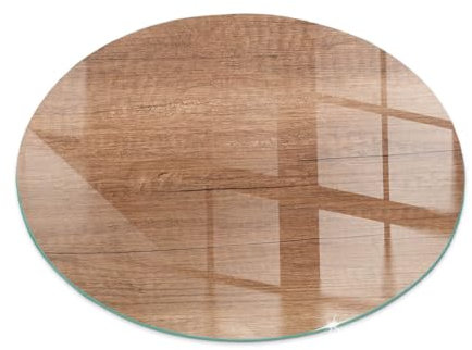 Base per Caminetto ⌀ 60 cm Sotto il Camino Sostenibile Sala da Pranzo Moderno Design Rotondo Bordi Lucidi Vetro Protezione Termica - Modello in legno naturale