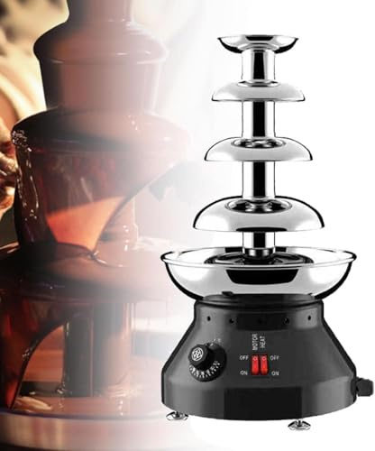 Elektrisk chokladfontän, 5/6-vånings chokladfontän i rostfritt stål, 230W chokladfontän med förseglingssystem, 30-110°C temperatur,Black-4tier