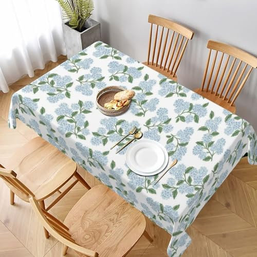 Sunshineyan Vintage Floral Tablecloth Rectangle 60 x 120 Inch, Blue Green Hydrangea Flower Decor Tablecloths Tablecloths Polyester Seasonal Table Cloth for Parties Kitchen Dining Indoor Outdoor