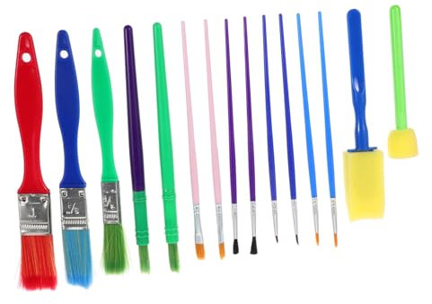 KONTONTY 15stücke Farbe Junge Mädchen Pinsel Für Malen Malset Aus Kunststoff Mit Bunten Griffen Und Zwingen Für Kindergarten Kunst Zimmer Hause Einfache Reinigung Mit Wasser Und Seife