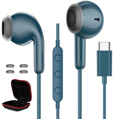 Auriculares USB C para Samsung Galaxy S25 Ultra S24 S23 S22 A56 A16 A55 Auriculares Type C con Micrófono Hi-Fi Estéreo Auriculares Tipo C In-Ear con Cable Auriculares para iPhone 17 Pro Max 16 15 iPad