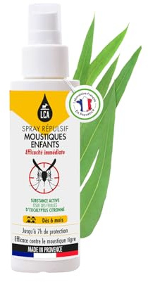 LCA - Spray Lacté Répulsif Moustiques Format Enfant - 100ml | Dès 6 mois, Protection 7h contre tous types de Moustiques, Actif Naturel Citriodiol, Fabriqué en France et Sans DEET