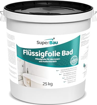 SuperBau Flüssigfolie Bad & Dusche Grau 25kg (≈21m²) Abdichten Badezimmer Fliesen, Abdichtfolie, Duschabdichtung Grau & Wasserdicht, für Boden und Wände