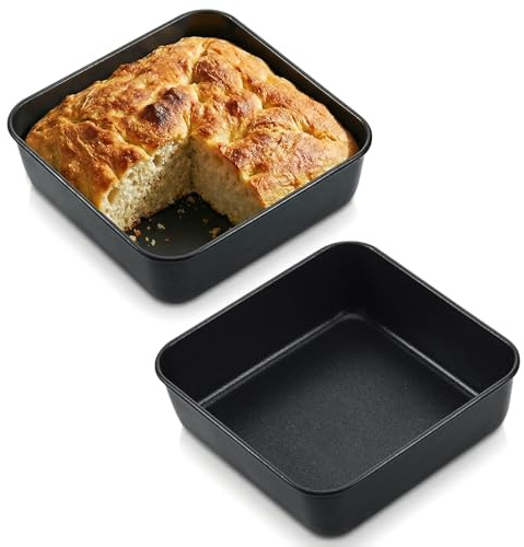 Hejo 2 Stück Quadratische Auflaufform, 16×16×5cm Edelstahl Eckig Kuchenform Backform, Backform Eckig mit Antihaftbeschichtung, Kleine Auflaufform für Brownie Kuchen Lasagne, Leicht zu Reinige
