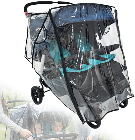 Regnskydd tvillingvagn, regnskydd syskonvagn, regnskydd barnvagn, ventilerande regnskydd för tvillingbarnvagn, EVA svart regnskydd, buggy för dubbelbarnvagnsutflykter