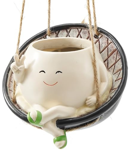 Vaso da fiori con volto sorridente caldo guarigione, mini vasi da fiori con sedia a dondolo o cesto sospeso, grazioso vaso per piante grasse, piccoli cactus, menta, aloe vera (poltrona sospesa)