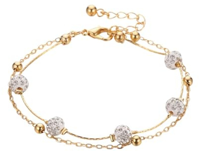 Karma NHBD430622 Fußkettchen Kristalle Silber od. Gold 21 cm modern filigrane Fusskette Fußschmuck Urlaub Strand Abendmode Accessoires Kristallfußkette (Gold)