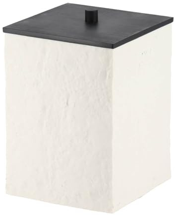 Tendance - Poubelle carree en polyresine effet pierre et couvercle bambou noir mat 8l - blanc