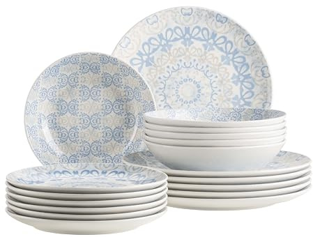 MÄSER Ornea Geschirrset 18-teilig – Elegantes Porzellan-Teller Set für 6 Personen, Porzellan, Blau (Blau)