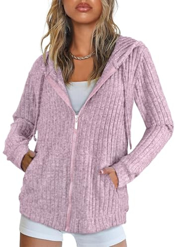 Flikity Cardigan à capuche zippé pour femme avec grandes poches | Cardigan à capuche pour femmes à manches longues pour femmes, vestes légères décontractées, travail, printemps, été, automne