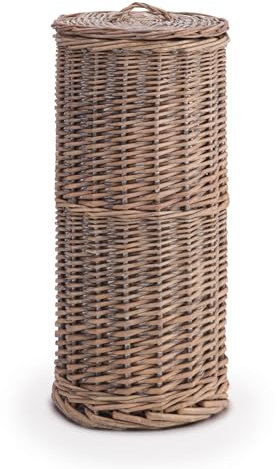 Woodluv Traditionally Hand Woven Rustic Free Standing Toilet Roll Paper Holder Stand Storage, Natural, Dia 18 cm x 40 cm height