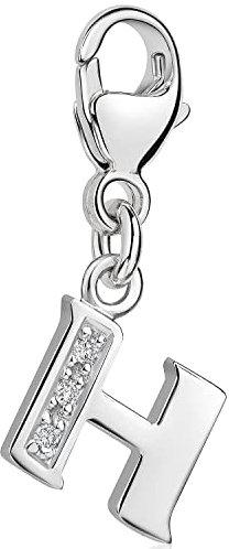 Materia Buchstabe H Anhänger Silber 925 mit 3 Zirkonia - Alphabet Charms C58
