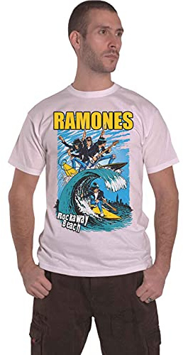 Ramones Men's Rockaway Beach Short Sleeve T-Shirt, White, X-Large