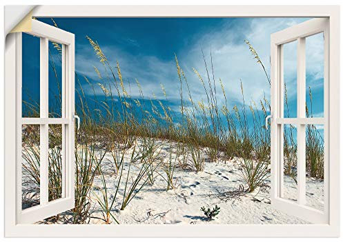 ARTland Wanddeko Wandtattoo selbstklebende Vinylfolie 130x90 cm Fensterblick Fenster Dünenlandschaft Strand Gräser Maritim T6BR