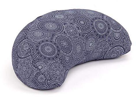 Bodhi Meditationskissen Yogi Mond | Maharaja Collection | Halbmond Yogakissen mit Buchweizenfüllung | Bedruckter Bezug aus 100% Baumwolle | Kissen für Yoga & Meditation | dunkelblau/Mandala