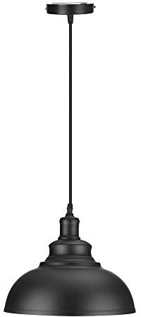 DC Voltage Ceiling Industrial Pendant Light 29cm Width Curvy Shape Black Metal E27 Large Lamp Shade Fitting Fixtures Easy Fit Decor for Island Kitchen Bedroom Cafe Living Room