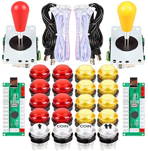 EG STARTS 2 Piezas de Arcade LED para jugadores DIY Codificador USB 2X Elipse Óvalo Joystick de estilo 20x Botones de Arcade LED para PC Sistema de Windows Raspberry Pi MAME Rojo & Amarillo