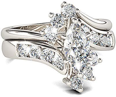 Jeulia [2 Stück Damen Bypass Ringe Set Marquise-Schliff Sterling Silber Ringe Set Schmuck für Verlobungsring Trauring Ehering (58 (18.5))